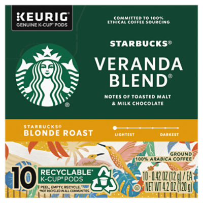 Starbucks Veranda Blend Blonde Roast Ground Coffee K Cup Pods