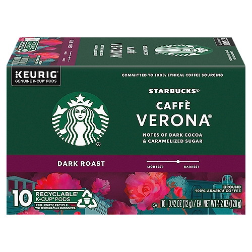 Starbucks Caffè Verona Dark Roast Ground Coffee K-Cup Pods, 0.42 oz, 10 count