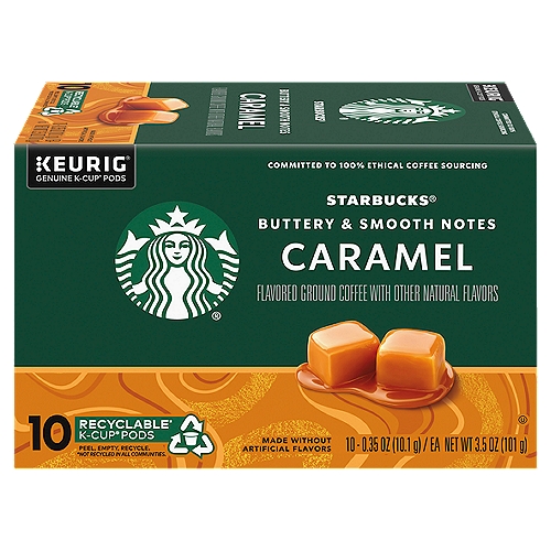 STARBUCKS CARAML KCUP, 0.35 oz, 10 count
100% Arabica Coffee.

The crafting of great taste.
Much like a pastry chef who experiments with recipes to get a dessert just right, our coffee experts went round after round to find the best ingredients to craft this coffee. The Starbucks® medium roast beans balanced with luscious caramel notes create a treat you can savor and share.

Tasting Notes
Smooth & buttery
Aromatic and light-bodied with a blend of rich caramel flavor.
