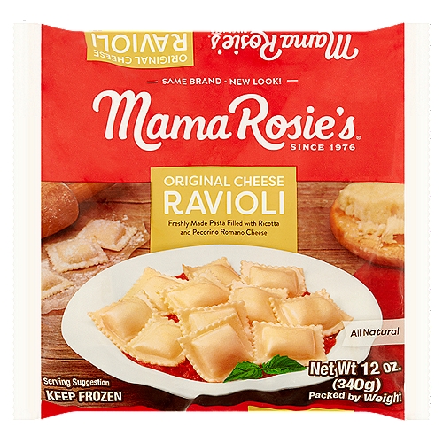Mama Rosie's Original Cheese Ravioli, 12 oz
Freshly Made Pasta Filled with Ricotta and Pecorino Romano Cheese