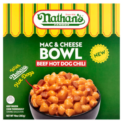 Nathan's Famous Beef Hot Dog Chili Mac & Cheese Bowl, 10 oz