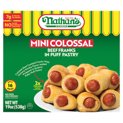 Nathan's Famous Mini Colossal Beef Franks in Puff Pastry, 19 oz