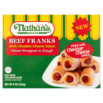 Nathan's Famous Beef Franks with Cheddar Cheese Sauce, 8 oz