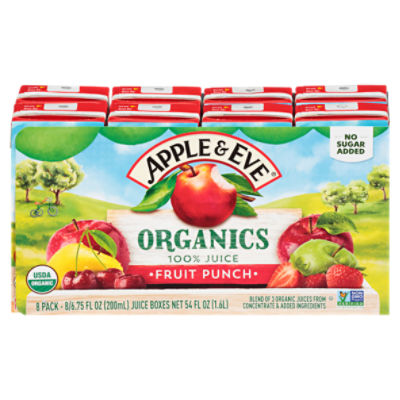 Apple & Eve Organics Fruit Punch 100 Juice, 6.75 fl oz, 8 count