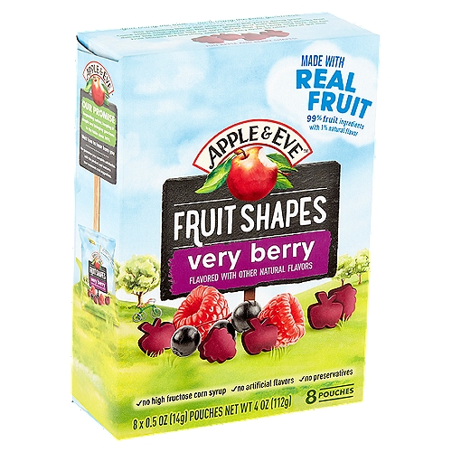 Apple & Eve Very Berry Fruit Shapes, 0.5 oz, 8 count
You bring the love ... we'll bring the fruit goodness.
This parenting thing? Not always easy! But you're doing great. Come snack time, you're on the ball - giving your kids delicious snacks that deliver big smiles. Just like our 100% juices that you know and love, our fun Fruit Shapes are bursting with fresh, juicy taste. So relax. You've got this!