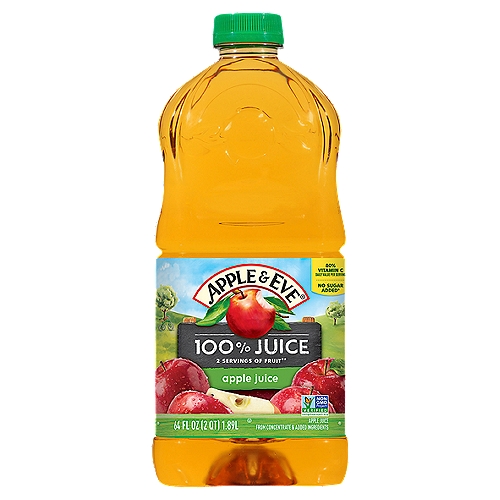 APPLE/EVE CLR APL JCE, 64 fl oz
Apple Juice from Concentrate & Added Ingredients

No Sugar Added*
*Not a Low Calorie Food

2 Servings of Fruit**
**One 8oz Serving of 100% Juice Contains 2 Servings of Fruit According to the USDA Dietary Guidelines