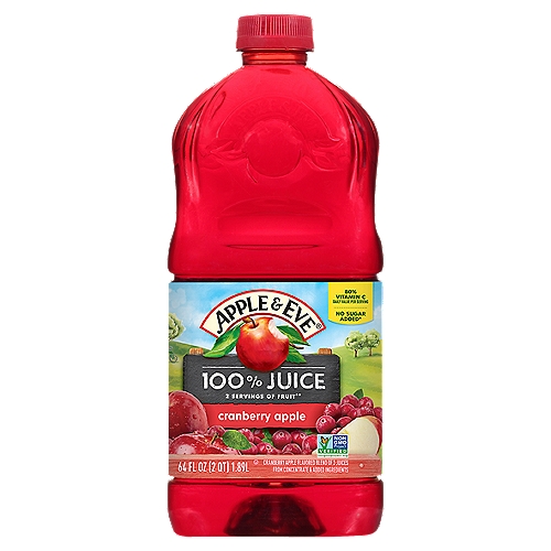 APPLE/EVE APL CRANBRY, 64 fl oz
Cranberry Apple Flavor Blend of 3 Juices from Concentrate & Added Ingredients

No Sugar Added*
*Not a Calorie Food

2 Servings of Fruit**
**One 8oz Serving of 100% Juice Contains 2 Servings of Fruit According to the USDA Dietary Guidelines