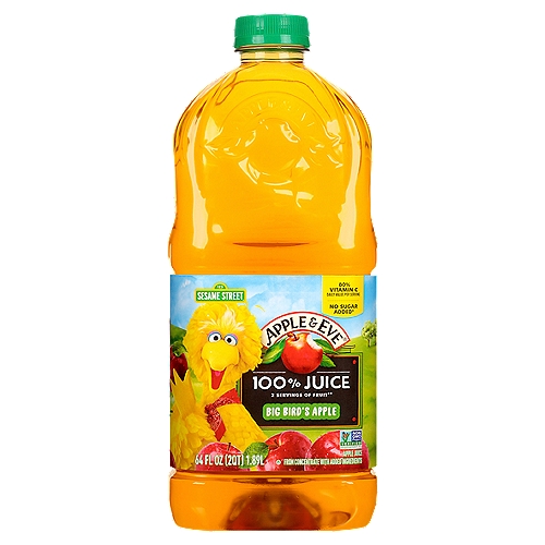 Apple & Eve Big Bird's Apple 100% Juice, 64 fl oz
Juice from Concentrate & Added Ingredients

2 servings of fruit*
* One 8oz serving of 100% juice contains 2 servings of fruit according to the USDA dietary guidelines