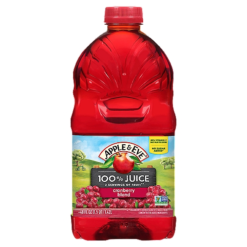 Naturally Cranberry Juice, 48 fl oz
Cranberry Flavored Blend of 3 Juices from Concentrate & Added Ingredients

No Sugar Added*
*Not a Low Calorie Food

2 Serving of Fruit**
**One 8oz Serving of 100% Juice Contains 2 Servings of Fruit According to The USDA Dietary Guidelines

100% Fruit Juice†
†With Added Ingredients