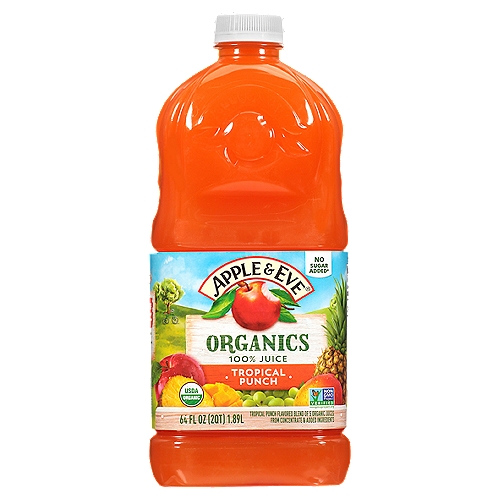 APL/EVE ORG TRP FRUT, 64 fl oz
Tropical Punch Flavored Blend of 5 Organic Juices from Concentrate & Added Ingredients

No Sugar Added*
*Not a Low Calorie Food