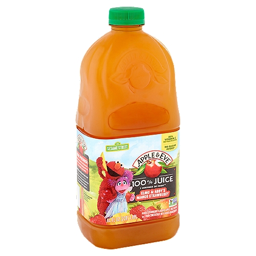 Apple & Eve Elmo & Abby's Mango Strawberry 100% Juice, 64 fl oz
Mango Strawberry Flavored Apple Juice Blend from Concentrate with Added Ingredients

2 Servings of Fruit**
** One 8Oz Serving of 100% Juice Contains 2 Servings of Fruit According to the USDA Dietary Guidelines