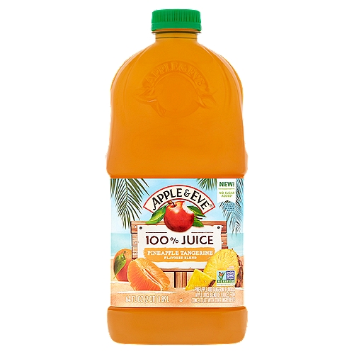 Apple & Eve Pineapple Tangerine Flavored Blend 100% Juice, 64 fl oz
Pineapple and Tangerine Flavored Apple Juice Blend of 3 Juices from Concentrate with Other Ingredients

No Sugar Added*
*Not a Low Calorie Food.

Get on Island Time!
Sip away to an exotic locale with our new 100% juice† tropical line-up. Using juice from only the finest grown fruits, our delicious combinations will have tastebuds dancing with joy. With no sugar added, getting 80% of your daily value of vitamin C is as easy as an island breeze.
†With Added Ingredients

One 8Oz Serving of 100% Juice Contains 2 Servings of Fruit According to The USDA Dietary Guidelines