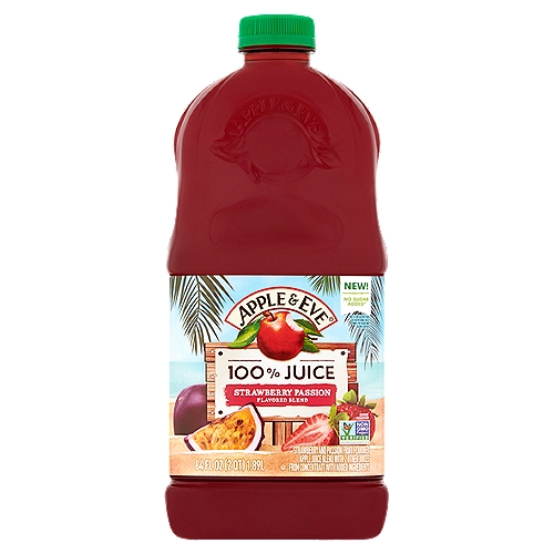 Apple & Eve Strawberry Passion Flavored Blend 100% Juice, 64 fl oz
Strawberry and Passion Fruit Flavored Apple Juice Blend with 2 Other Juices from Concentrate with Added Ingredients

No Sugar Added*
*Not a Low Calorie Food.

Get on Island Time!
Sip away to an exotic locale with our new 100% juice† tropical line-up. Using juice from only the finest grown fruits, our delicious combinations will have tastebuds dancing with joy. With no sugar added, getting 80% of your daily value of vitamin C is as easy as an island breeze.
†With Added Ingredients

One 8Oz Serving of 100% Juice Contains 2 Servings of Fruit According to The USDA Dietary Guidelines