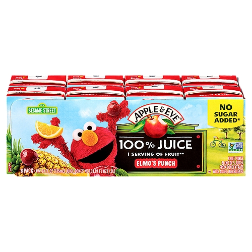 Apple & Eve Elmo's Punch 100% Juice, 4.23 fl oz, 8 count
Fruit Punch Blend of 5 Juices from Concentrate with Added Ingredients