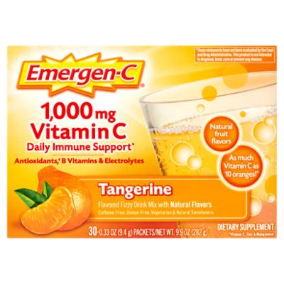 Emergen-C Vitamin C Tangerine Flavored Fizzy Drink Mix, 1,000 mg, 0.33 oz, 30 count