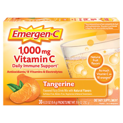 Emergen-C Vitamin C Tangerine Flavored Fizzy Drink Mix, 1,000 mg, 0.33 oz, 30 count