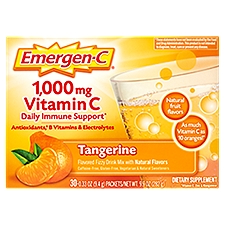 Emergen-C Vitamin C Tangerine Flavored Fizzy Drink Mix, 1,000 mg, 0.33 oz, 30 count, 9.9 Ounce