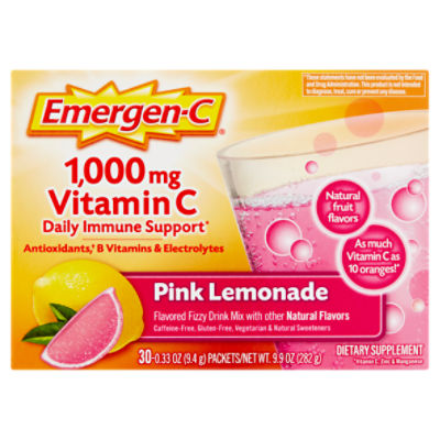 Emergen-C Vitamin C Pink Lemonade Flavored Fizzy Drink Mix, 1,000 mg, 0.31 oz, 30 count
