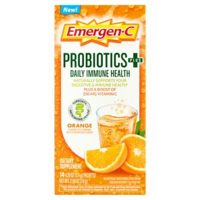 Emergen-C Probiotics Plus Daily Immune Health Orange Flavored Fizzy Drink Mix, 0.19 oz, 14 count