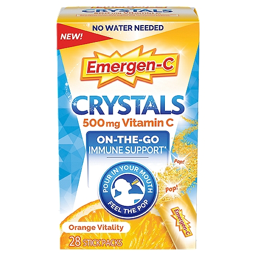 Emergen-C Crystals, On-the-Go Emergen-C Immune Support Supplement, Orange Vitality, 28 Stick Packs