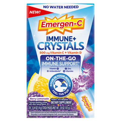 Emergen-C Immune+ Crystals, On-the-Go Immune Support Supplement, Berry Lemonade, 28 Stick Packs