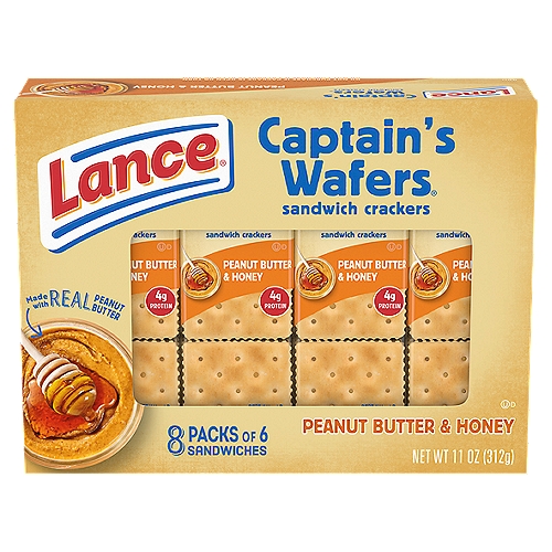 Lance Captain's Wafers Peanut Butter & Honey Sandwich Crackers, 8 count, 11 oz