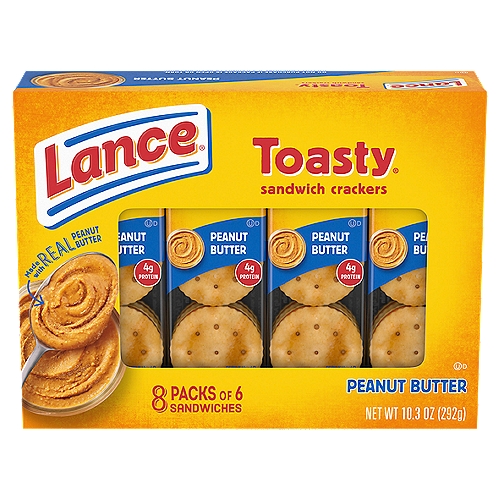 Lance Sandwich Crackers, Toasty Peanut Butter, 8 Individually Wrapped Packs, 6 Sandwiches Each