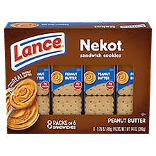 Lance Sandwich Cookies, Nekot Peanut Butter, 8 Individually Wrapped Packs, 6 Sandwiches Each