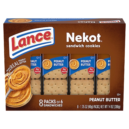 Lance Sandwich Cookies, Nekot Peanut Butter, 8 Individually Wrapped Packs, 6 Sandwiches Each