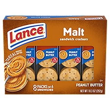 Lance Sandwich Crackers, Malt with Peanut Butter, 8 Individually Wrapped Packs, 6 Sandwiches Each