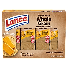 Lance Sandwich Crackers, Made with Whole Grain Crackers, Cheddar Cheese, 8 Packs, 6 Sandwiches Each