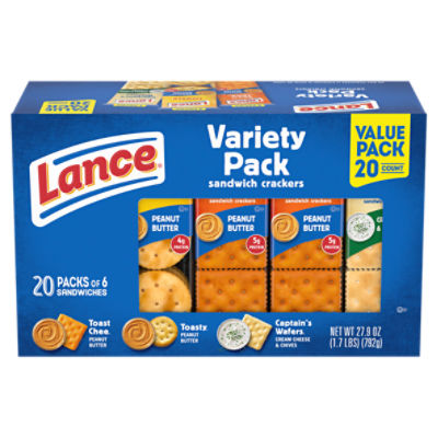 Lance Sandwich Crackers, Variety Pack, 3 Flavors, 20 Individually