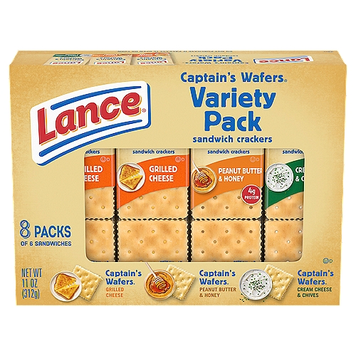 Lance Captain's Wafers Sandwich Crackers Variety Pack, 8 count, 11 oz