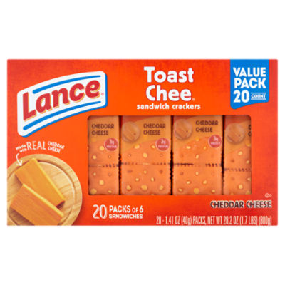 Lance Toast Chee Cheddar Cheese Sandwich Crackers Value Pack, 1.5 oz, 20 count, 28.2 Ounce