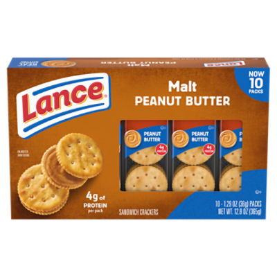 Lance Sandwich Crackers, Malt with Peanut Butter, 10 Individually Wrapped Packs, 6 Sandwiches Each