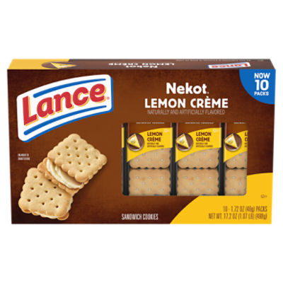 Lance Sandwich Cookies, Nekot Lemon Creme, 10 Individually Wrapped Packs, 6 Sandwiches Each