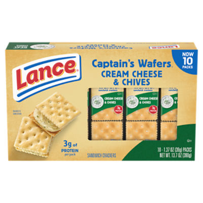 Lance Sandwich Crackers, Captain's Wafers Cream Cheese and Chives, 10 Packs, 6 Sandwiches Each