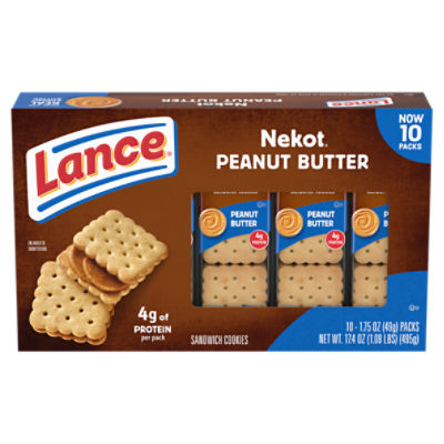 Lance Sandwich Cookies, Nekot Peanut Butter, 10 Individually Wrapped Packs, 6 Sandwiches Each