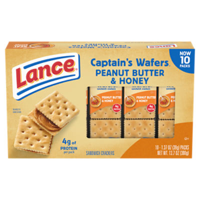 Lance Sandwich Crackers, Captain's Wafers Peanut Butter and Honey, 10 Packs, 6 Sandwiches Each