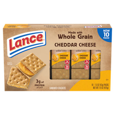 Lance Sandwich Crackers, Made with Whole Grain Crackers, Cheddar Cheese, 10 Packs, 6 Sandwiches Each