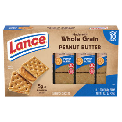 Lance Sandwich Crackers, Made with Whole Grain Crackers, Peanut Butter, 10 Individual Packs