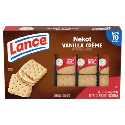 Lance Sandwich Cookies, Nekot Vanilla Creme, 10 Individually Wrapped Packs, 6 Sandwiches Each