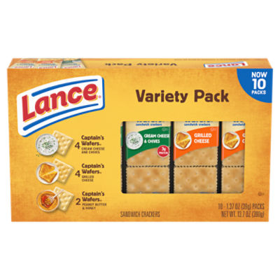 Lance Sandwich Crackers, Captain's Wafers, Variety Pack, 10 Individual Packs, 6 Sandwiches Each