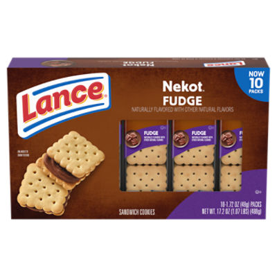 Lance Sandwich Cookies, Nekot Fudge, 10 Individually Wrapped Packs, 6 Sandwiches Each