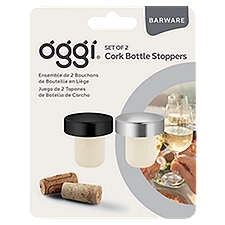 Oggí Barware Cork Bottle Stoppers, 2 count, 2 Each