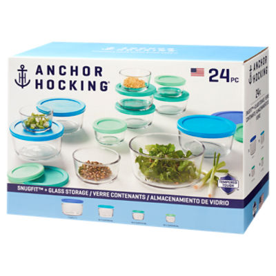 Anchor Hocking 24Pc Kitchen Storage Set w/Multi Color Snugfit Lids