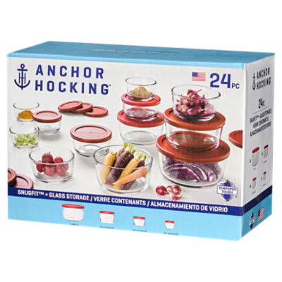 Anchor Hocking 24Pc Kitchen Storage Set w/Red Snugfit Lids