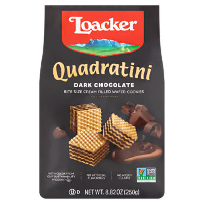Loacker Quadratini Dark Chocolate Bite Size Cream Filled Wafer Cookies, 8.82 oz