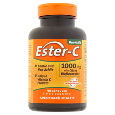 American Health Ester-C Non-Acidic with Citrus Bioflavonoids Dietary Supplement, 1000mg, 90 count