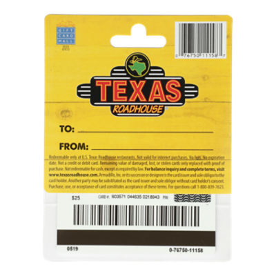 Texas roadhouse gift deals card